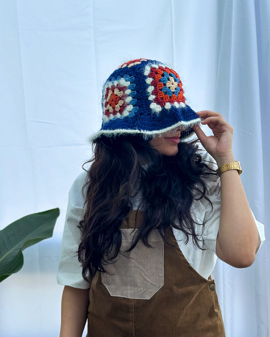 Hand-Knitted Bucket Hat | Navy Blue